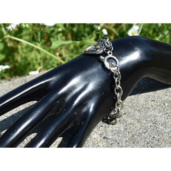 Sweetheart Charm Steel Chain Bracelet with Silver & Gold Two-Tone ( 7 1/2") - Picture 2 of 8